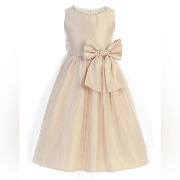 Sweet Kids Girls 3T SK781 Champagne Satin and Pearl with Tulle - Picture 1 of 12